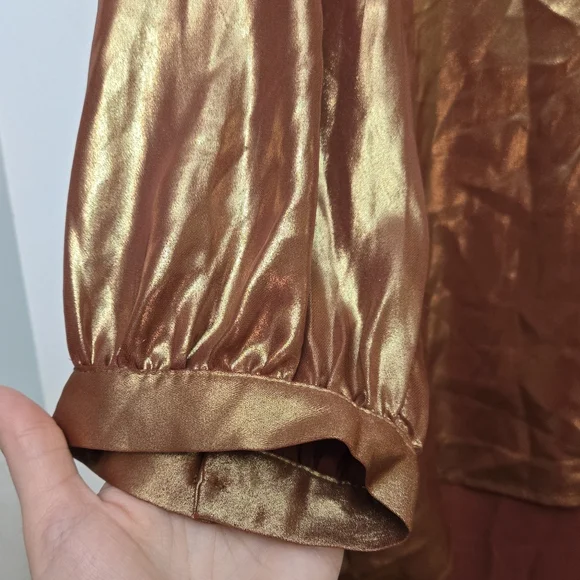 Anthropologie Copper Bronze Metallic Foil Blouse Size M - Picture 5 of 12